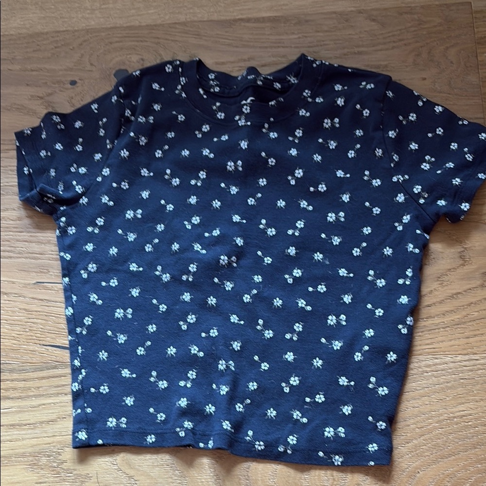 Hollister Blue and White Short Sleeve Tee with Star Pattern
